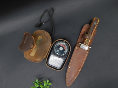 Vintage Light Meter and Knife Set with Leather Cases