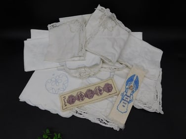 Collection of White Linens and Embroidered Textiles