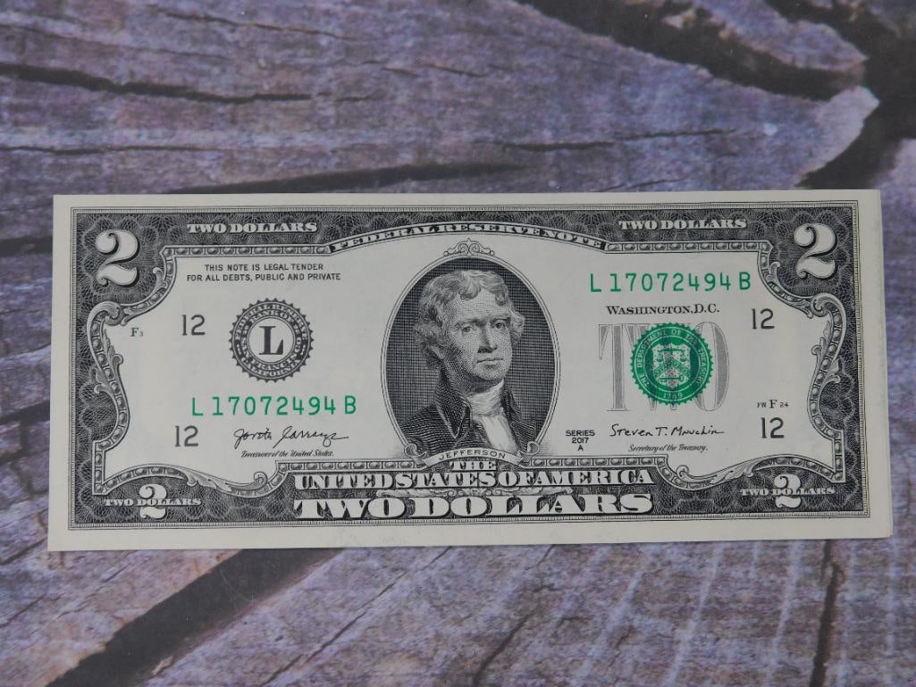 9 $2 BILLS UNCIRCULATED SEQUENTIAL TWO DOLLAR BILLS: 9 $2 UNCIRCULATED SEQUENTIAL TWO DOLLAR BILLS Front (Obverse): Portrait: Thomas Jefferson, the 3rd President of the United States. Design Elements: The words ?Federal Reserve Note? across the top. ?Un