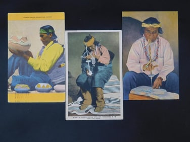 3 Vintage Postcards Featuring Pueblo Indian People