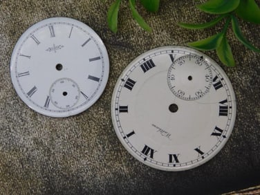 Pair of Vintage Watch Faces with Roman Numerals