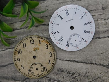 Two Pocket Watch Dials: Waltham and Sturdy Designs