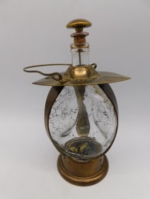 Vintage Brass and Glass Oil Lamp with Decorative Base