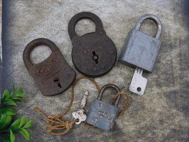 Vintage Assorted Padlocks with Key, Lot of 4