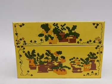 Yellow Tin Box With Plant Design by Syndicate Mfg. Co.