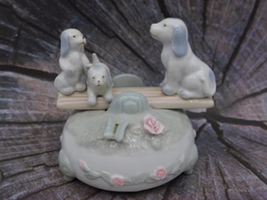 Porcelain Musical Figurine With Dog Motif