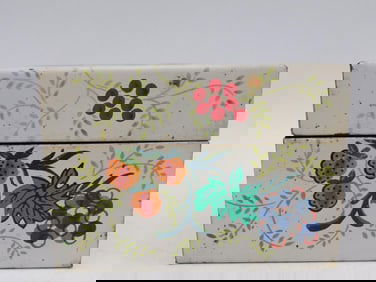 Vintage Hand-Painted Metal Box with Floral Design