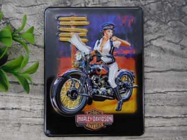 Harley-Davidson Embossed Metal Magnet With Pin-Up Design