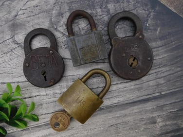 Four Vintage Padlocks with Key