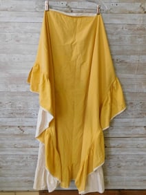 Yellow and White Ruffled Fabric Panel or Curtain