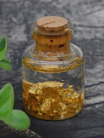 Glass Bottle with Gold Flakes and Cork Stopper