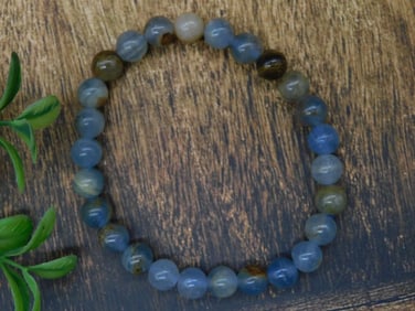 Blue and Green Beaded Bracelet with Rounded Stones