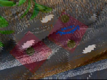 Vintage Pair of Red Bakelite Dice With White Inlays