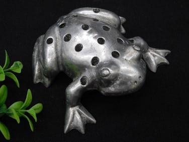 Vintage Cast Metal Frog Flower Frog