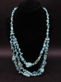 Three-Strand Turquoise Nugget Beaded Necklace Displayed