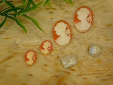 CAMEO AND RAINBOW MOONSTONE CABOCHONS ROCK STONE LAPIDARY SPECIMEN