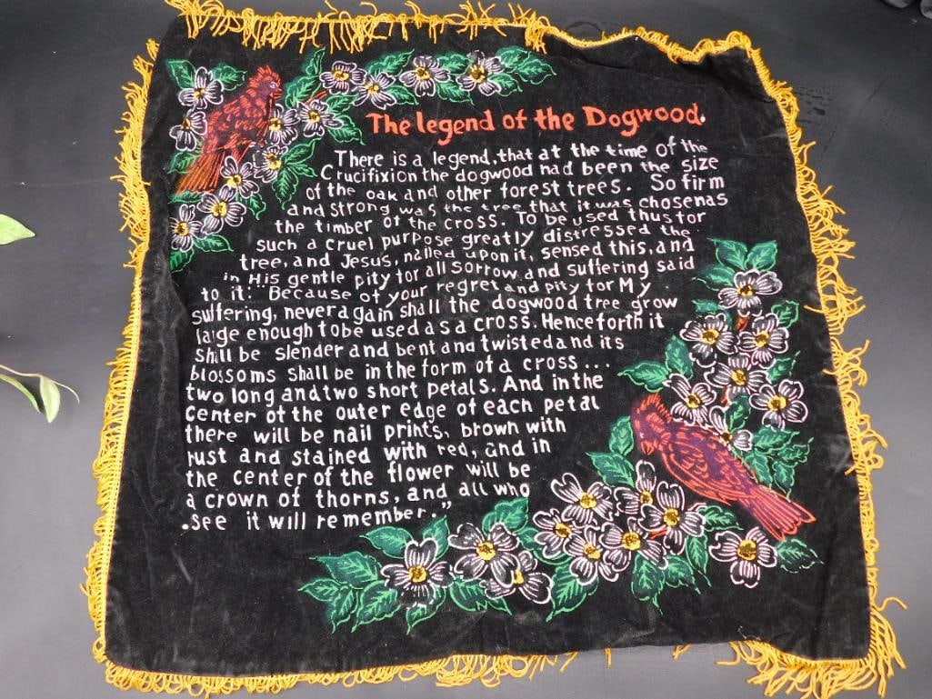 Embroidered Dogwood Legend Wall Hanging: Embroidered Dogwood Legend Wall Hanging