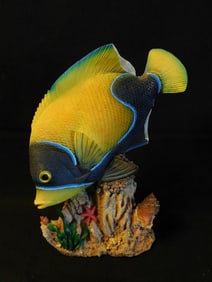 Yellow and Blue Fish Figurine on Coral Base Fish Tank Aquarium Decoration