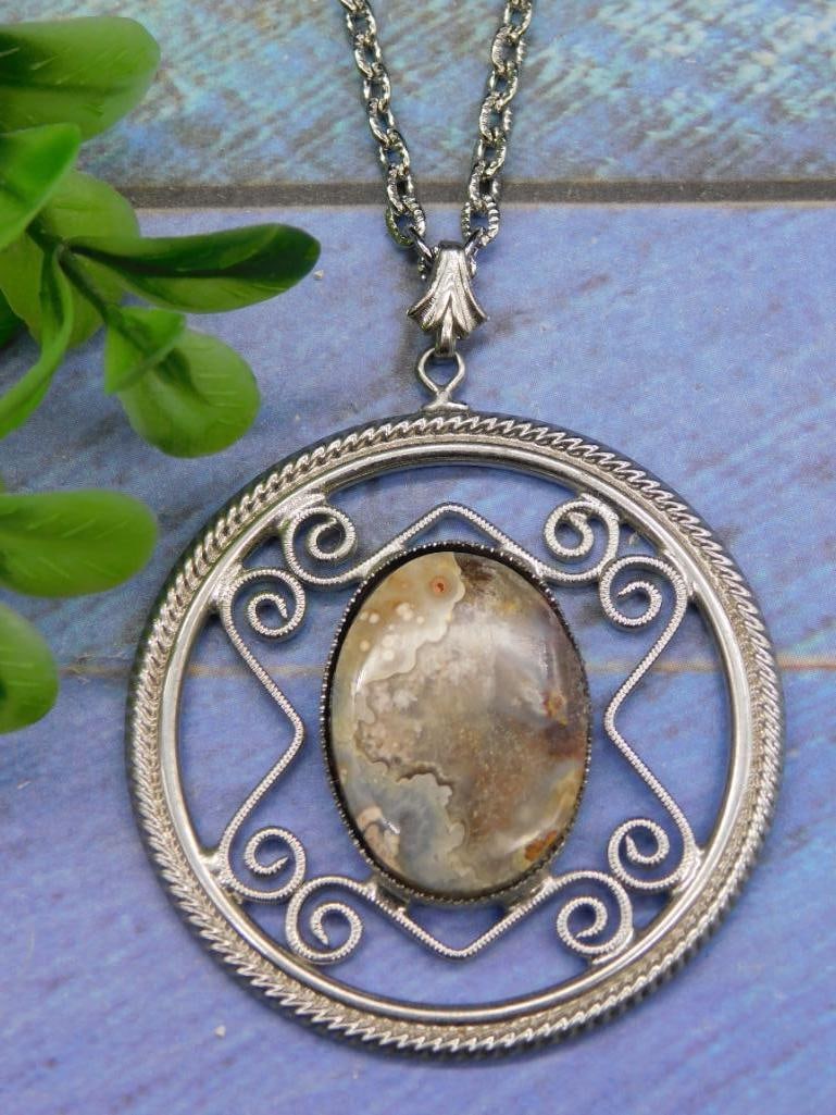 OCEAN JASPER PENDANT ON CHAIN NECKLACE ROCK STONE LAPIDARY SPECIMEN: OCEAN JASPER PENDANT ON CHAIN NECKLACE ROCK STONE LAPIDARY SPECIMEN