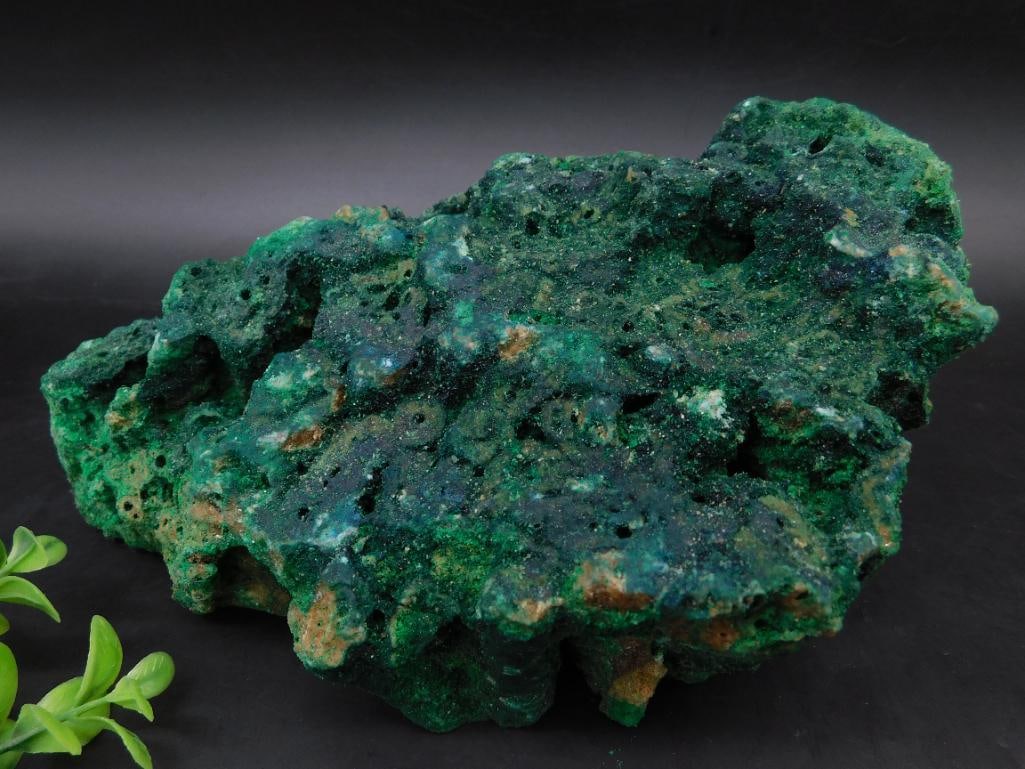 Malachite and Azurite Mineral Rock Stone Lapidary Specimen: Large mineral specimen showcasing vibrant green malachite and azurite matrix. Features rough textures and natural formations. Item includes a ruler for scale in the image. Excellent representation of