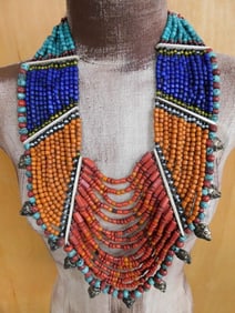 ORNATE AFRICAN TRADE BEAD NECKLACE ROCK STONE LAPIDARY SPECIMEN
