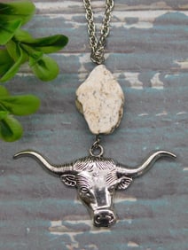 COW HEAD PENDANT WITH STONE ACCENT ON CHAIN NECKLACE