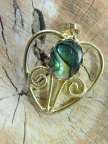 ABALONE STONE HEART PENDANT ROCK STONE LAPIDARY SPECIMEN