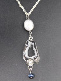 GEODE SLICE PENDANT ON CHAIN NECKLACE ROCK STONE LAPIDARY SPECIMEN