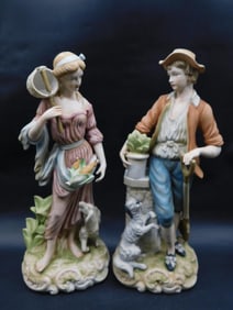 DANISH COURTING COUPLE PORCELAIN STATUES VINTAGE ANTIQUE