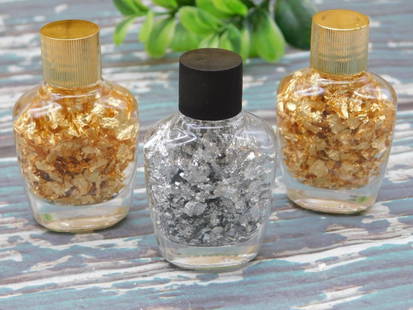 GOLD AND SILVER FLAKES IN BOTTLES ROCK STONE LAPIDARY SPECIMEN: GOLD AND SILVER FLAKES IN BOTTLES ROCK STONE LAPIDARY SPECIMEN