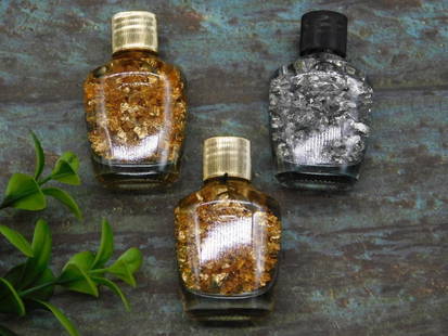 GOLD AND SILVER FLAKES IN BOTTLES ROCK STONE LAPIDARY SPECIMEN: GOLD AND SILVER FLAKES IN BOTTLES ROCK STONE LAPIDARY SPECIMEN