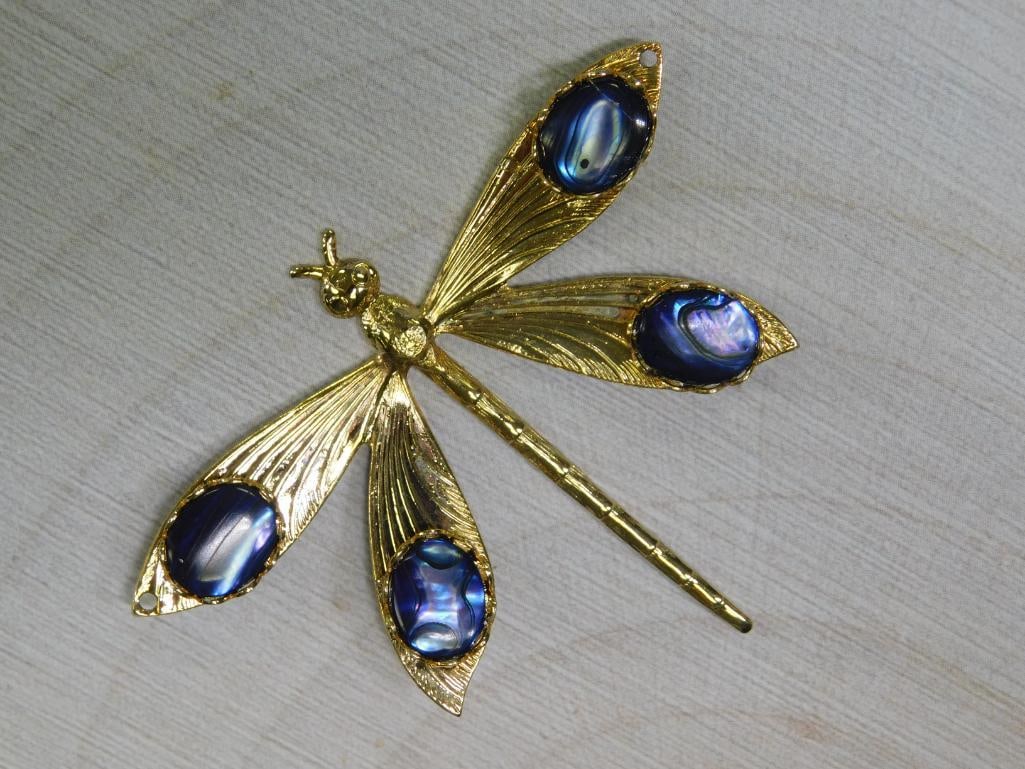 ABALONE STUDDED DRAGONFLY PENDANT ROCK STONE LAPIDARY SPECIMEN: ABALONE STUDDED DRAGONFLY PENDANT ROCK STONE LAPIDARY SPECIMEN