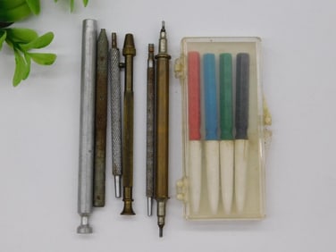 Vintage Mechanical Punch Tools and Colored Leads Set WATCHMAKER WATCHMAKING TOOLS