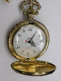 Gold-Tone Pocket Watch with Chain and Case WATCHMAKER WATCHMAKING TOOLS
