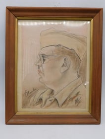 Framed Portrait Sketch of Man in Uniform WATCHMAKER WATCHMAKING TOOLS