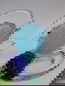 Glass Art Fish Sculpture With Blue Accents