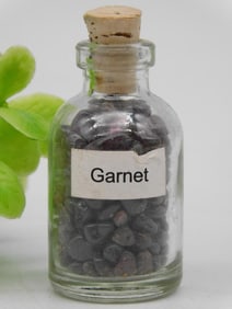 Glass Jar with Garnet Stones and Cork Stopper ROCK STONE LAPIDARY SPECIMEN