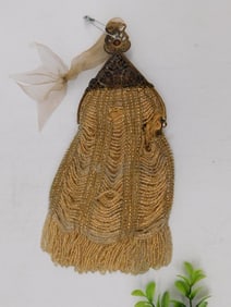 Vintage Gold Beaded Evening Bag with Elegant Fringe Design