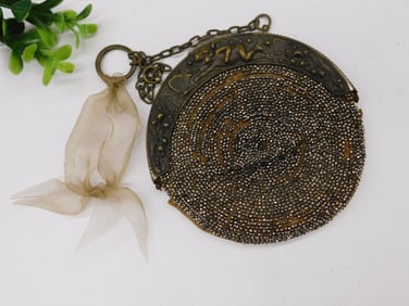 Antique Beaded Purse With Metal Frame
