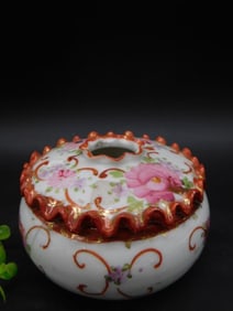 Antique Hand-Painted Porcelain Lidded Bowl