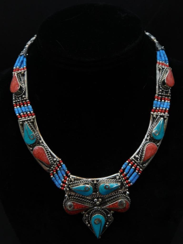 Turquoise and Red Coral Necklace Rock Stone Lapidary Specimen (1 of 3)