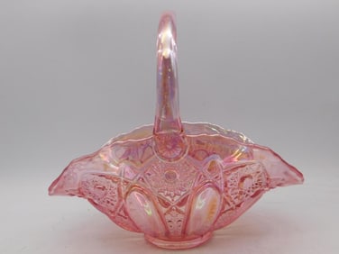 LE SMITH Pink Glass Handled Basket with Iridescent Finish