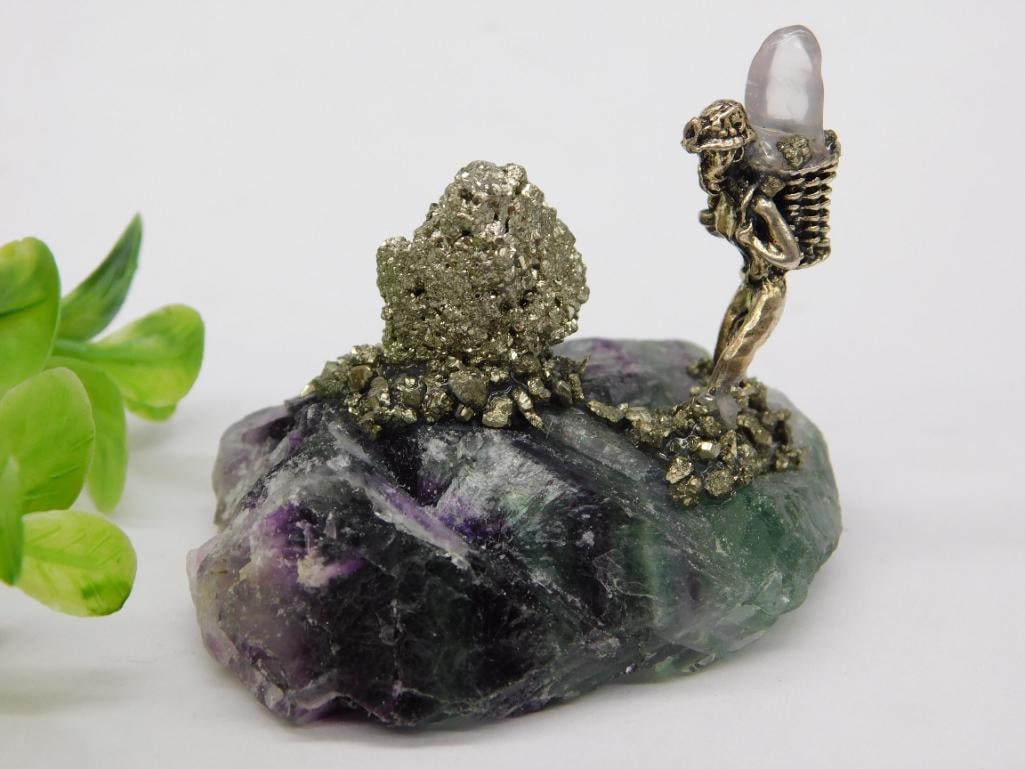 Pyrite Miner on Fluorite ROCK STONE LAPIDARY SPECIMEN (1 of 2)