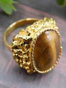 Gold-Tone Ring With Tigers Eye Stone, Size 6.5
