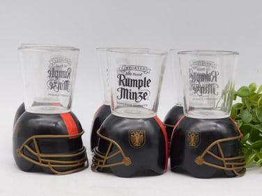 6 Rumple Minze Shot Glasses with Helmet Bases