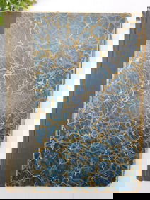 Vintage Hardcover Book with Marbled Cover and Blueprint Insert