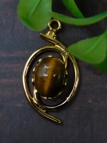 Gold-Tone Pendant with Tigers Eye Centerpiece ROCK STONE LAPIDARY SPECIMEN