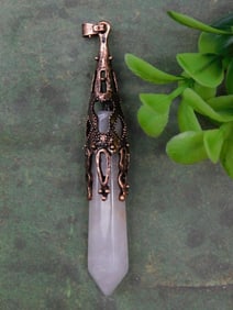 Rose Quartz Pendant With Ornate Bronze Setting ROCK STONE LAPIDARY SPECIMEN