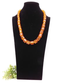 Orange Beaded Necklace with Transparent Cube Beads