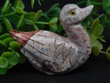 Hand-Carved Stone Duck Figurine with Painted Accents
